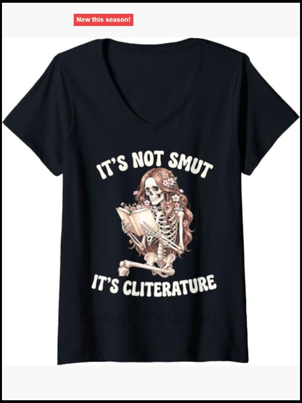 It's Cliterature Fantasy Smutty Romance Book Reader V-Neck T-Shirt Cotton